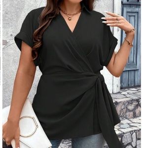 Plus Surplice Cuff Sleeve Side Knot Blouse